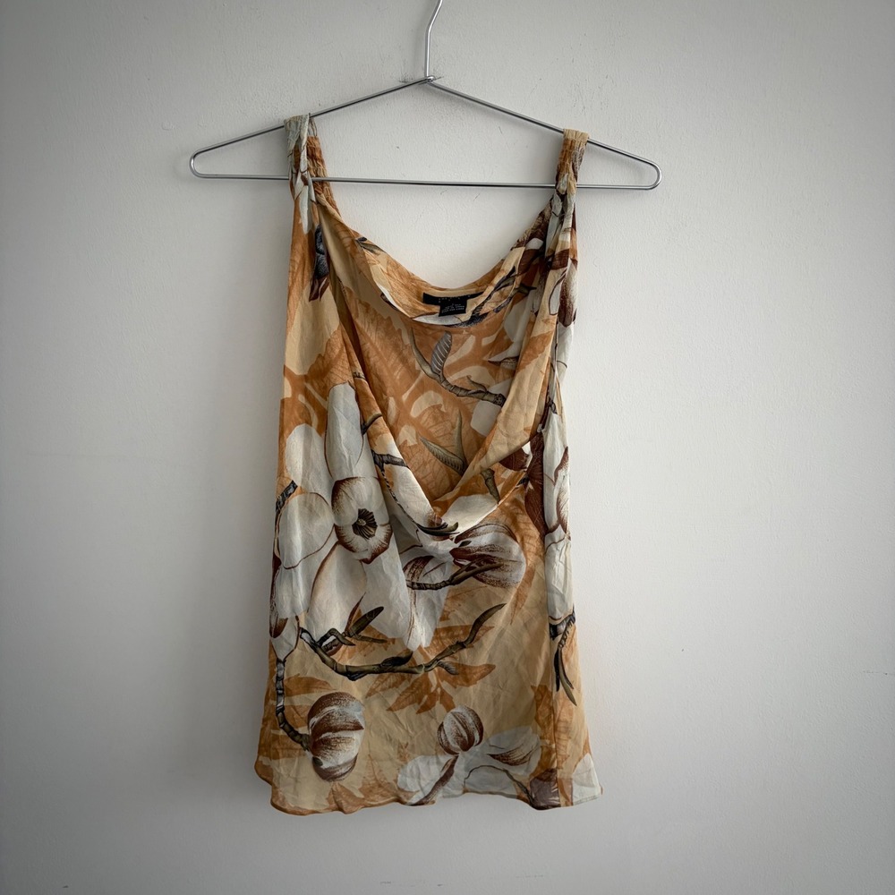 The Limited Silk Womens Large Orange Floral Cowl Neck Sleeveless Tank Top